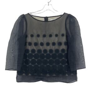 Tibi New York Women's Black Tan Ombre Embellished Silk Blouse Size 8 Preowned